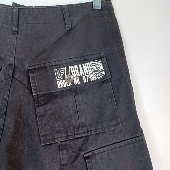 LF Women's Shorts Black Sz M Canvas High Rise Logo Pockets Casual Grunge Goth - Picture 11 of 15